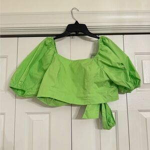 ENGLISH FACTORY GREEN PUFF SLEEVE TOP